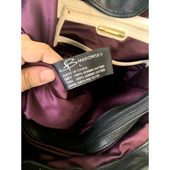 B. Makowsky Silver and Black Metallic Pebble Leather Tote Satchel Shoulder Bag - Picture 8 of 8